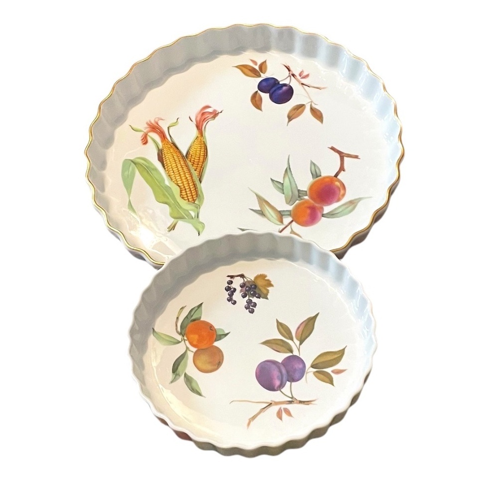 Set of 2 Royal Worcester Evesham Gold 14" & 10" Quiche Dish Pan Made In England
